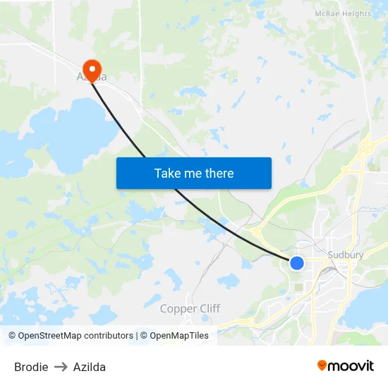 Brodie to Azilda map