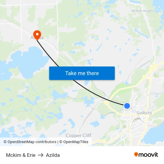 Mckim & Erie to Azilda map
