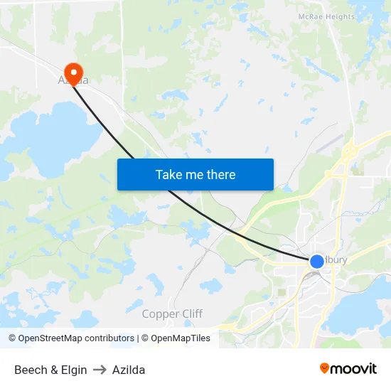 Beech & Elgin to Azilda map