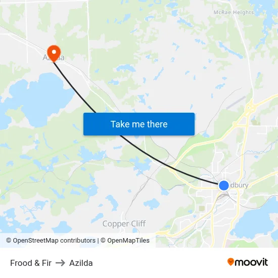 Frood & Fir to Azilda map