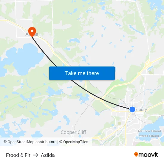 Frood & Fir to Azilda map