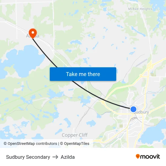 Sudbury Secondary to Azilda map