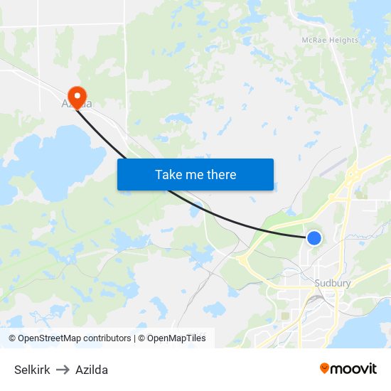 Selkirk to Azilda map