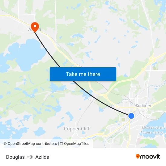 Douglas to Azilda map