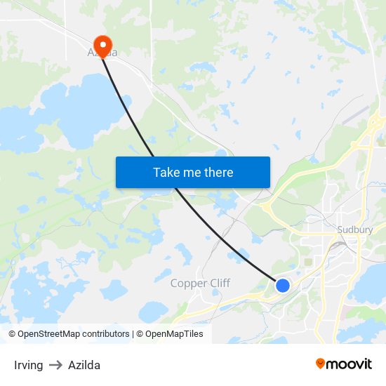 Irving to Azilda map