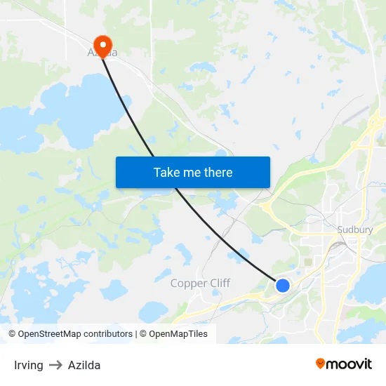 Irving to Azilda map
