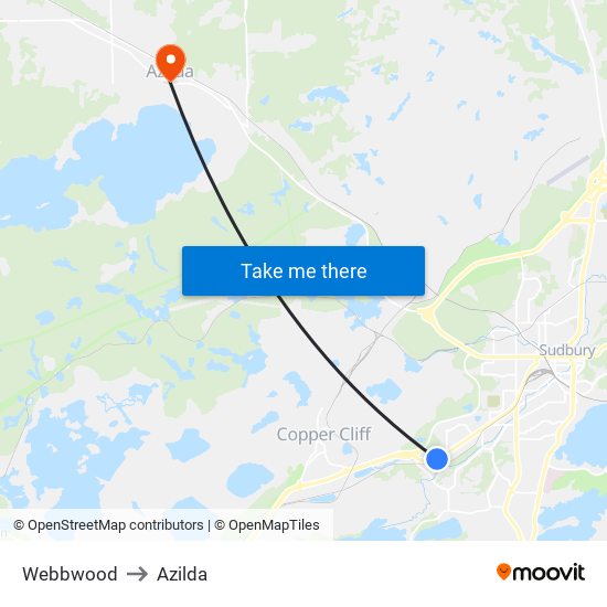 Webbwood to Azilda map