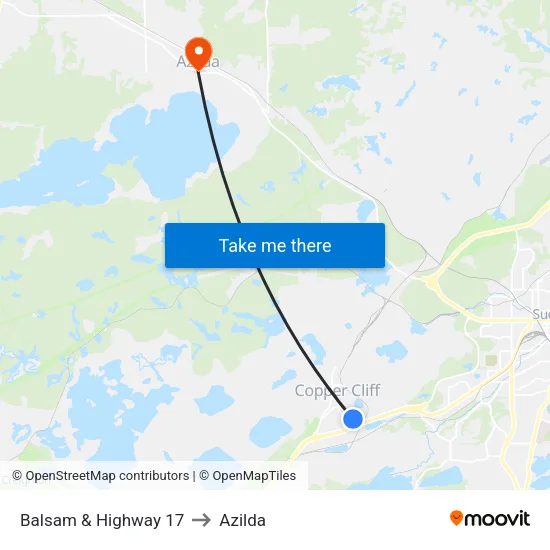 Balsam & Highway 17 to Azilda map
