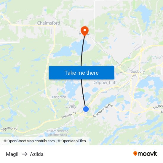 Magill to Azilda map