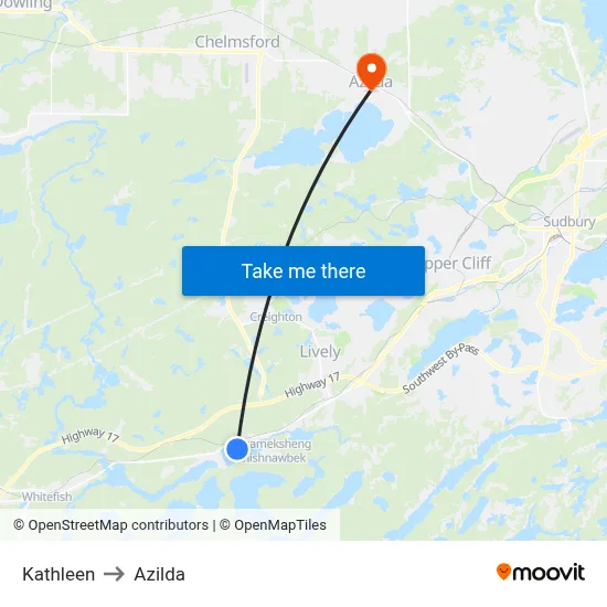 Kathleen to Azilda map