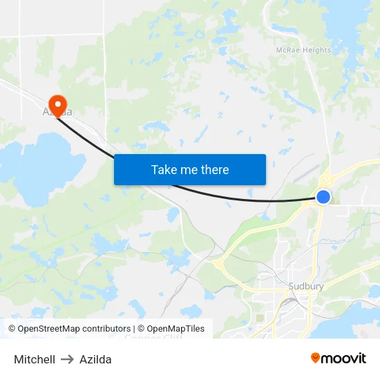 Mitchell to Azilda map