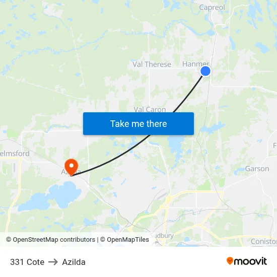 331 Cote to Azilda map