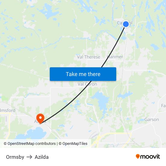 Ormsby to Azilda map