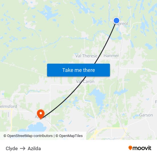 Clyde to Azilda map