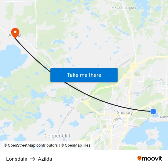 Lonsdale to Azilda map