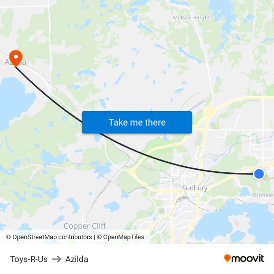 Toys-R-Us to Azilda map