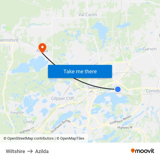 Wiltshire to Azilda map