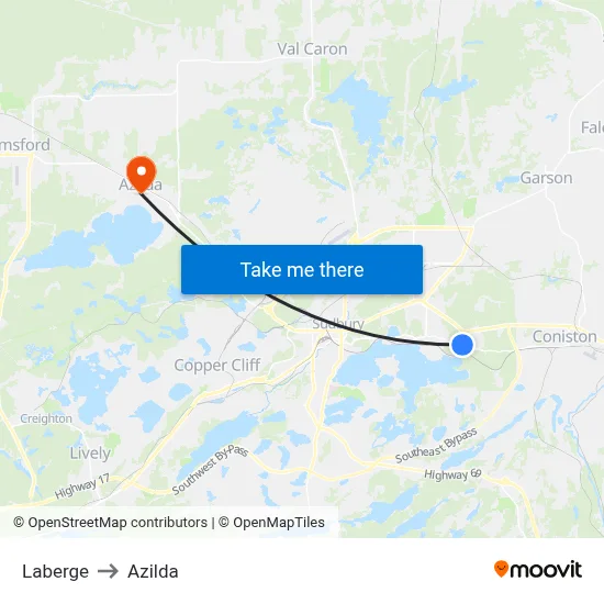 Laberge to Azilda map