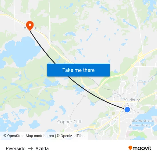 Riverside to Azilda map