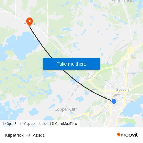 Kilpatrick to Azilda map