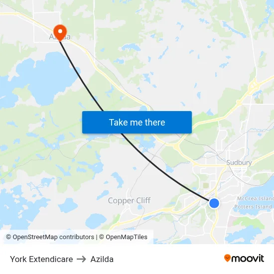 York Extendicare to Azilda map