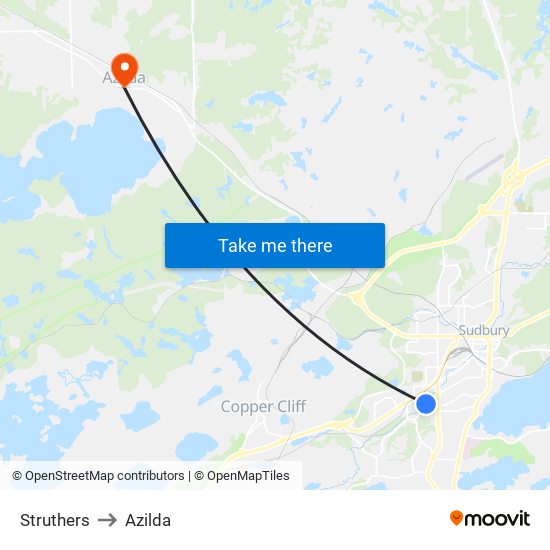 Struthers to Azilda map