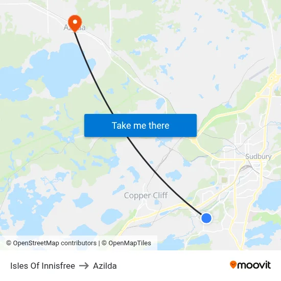 Isles Of Innisfree to Azilda map