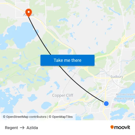 Regent to Azilda map