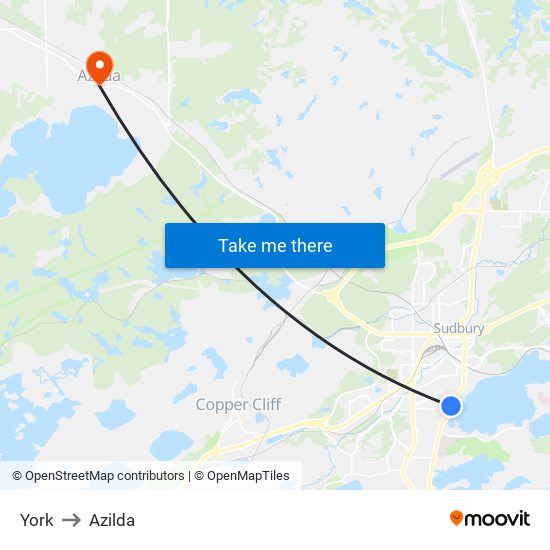 York to Azilda map