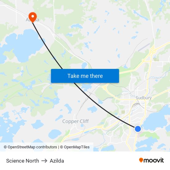 Science North to Azilda map