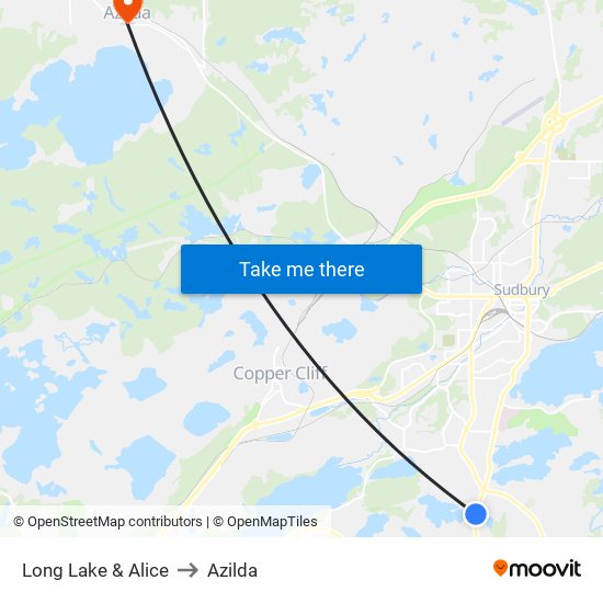 Long Lake & Alice to Azilda map