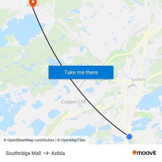 Southridge Mall to Azilda map