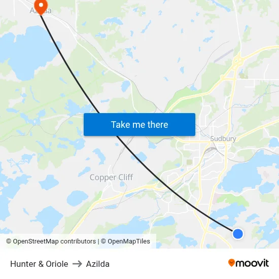 Hunter & Oriole to Azilda map