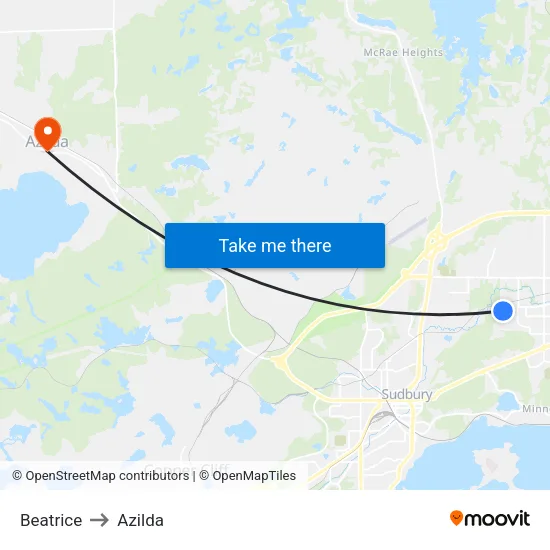 Beatrice to Azilda map