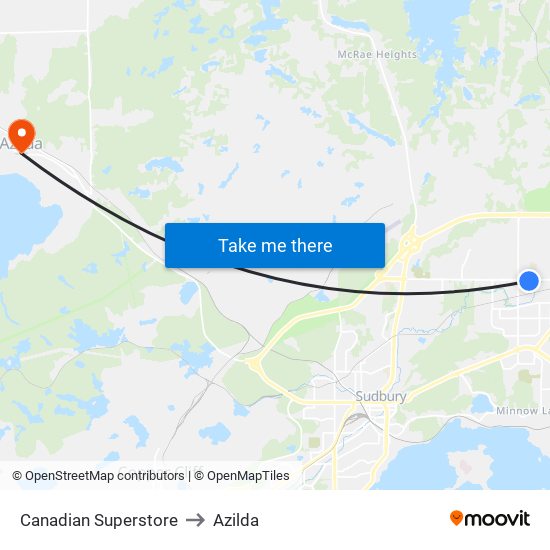 Canadian Superstore to Azilda map