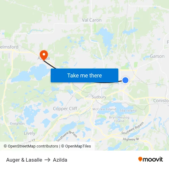 Auger & Lasalle to Azilda map