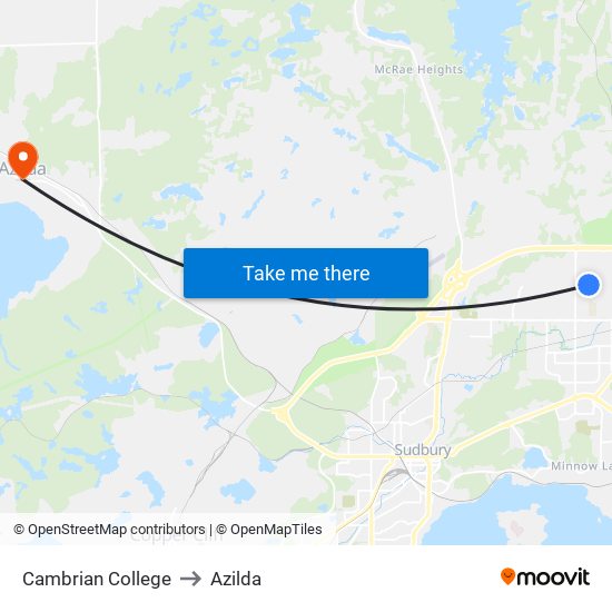Cambrian College to Azilda map