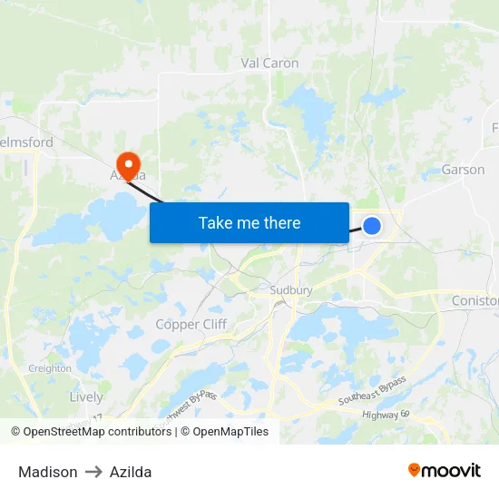 Madison to Azilda map