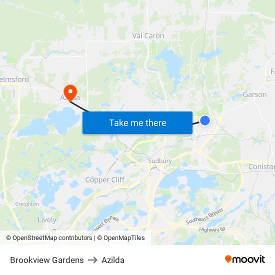 Brookview Gardens to Azilda map