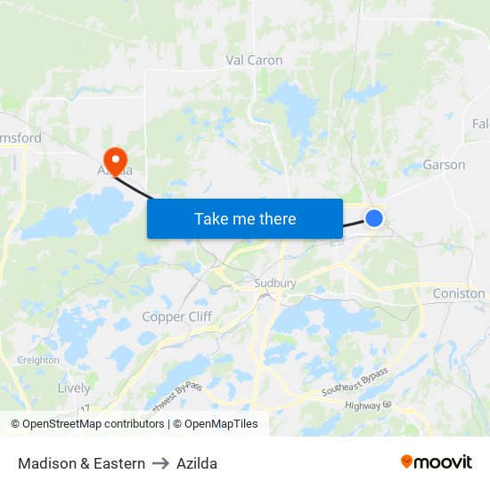 Madison & Eastern to Azilda map