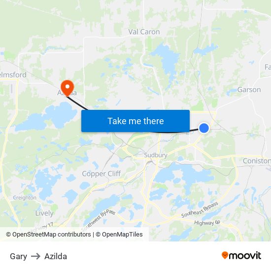 Gary to Azilda map