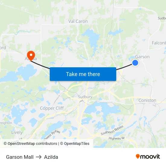 Garson Mall to Azilda map
