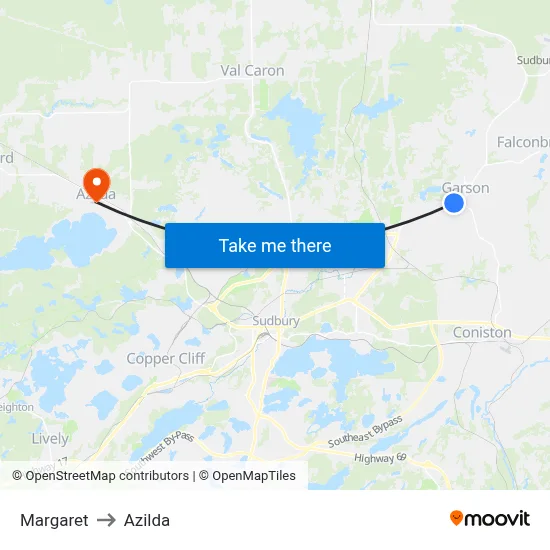 Margaret to Azilda map