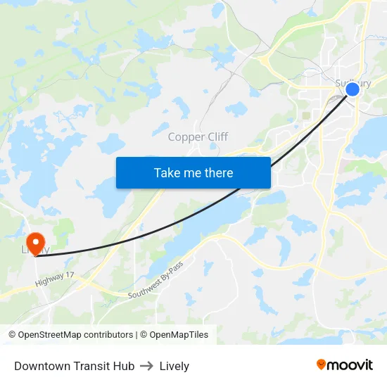 Downtown Transit Hub to Lively map