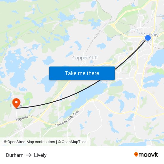 Durham to Lively map