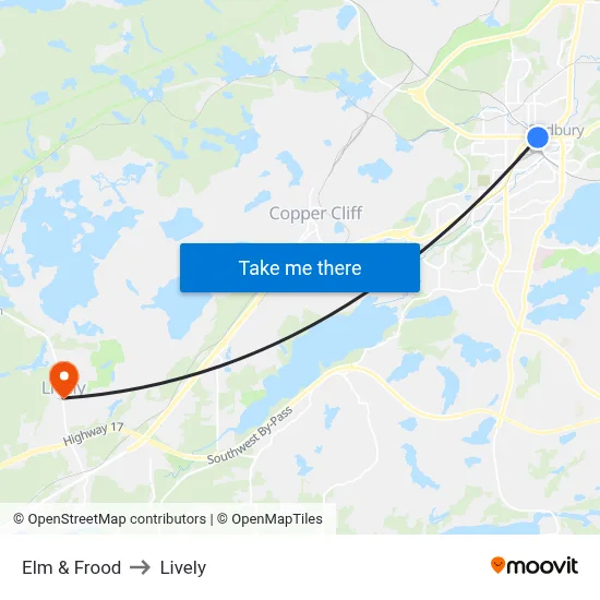 Elm & Frood to Lively map