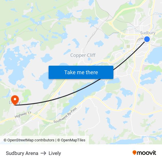 Sudbury Arena to Lively map