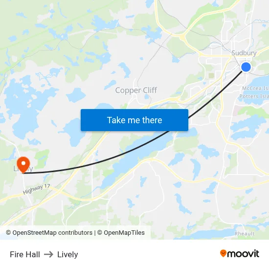 Fire Hall to Lively map