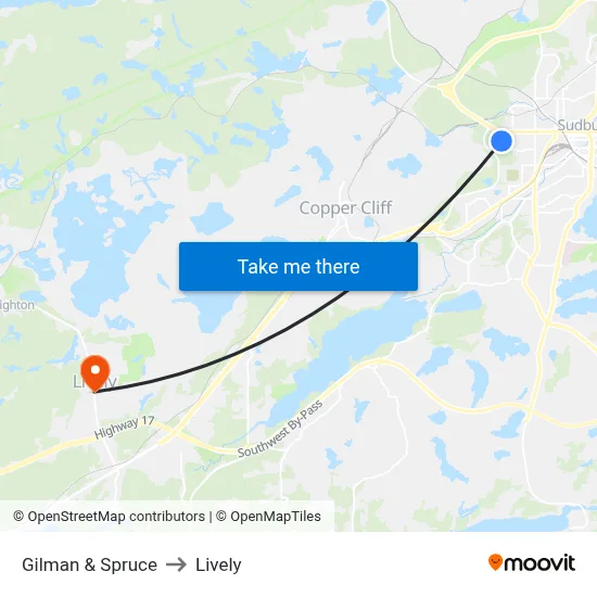 Gilman & Spruce to Lively map