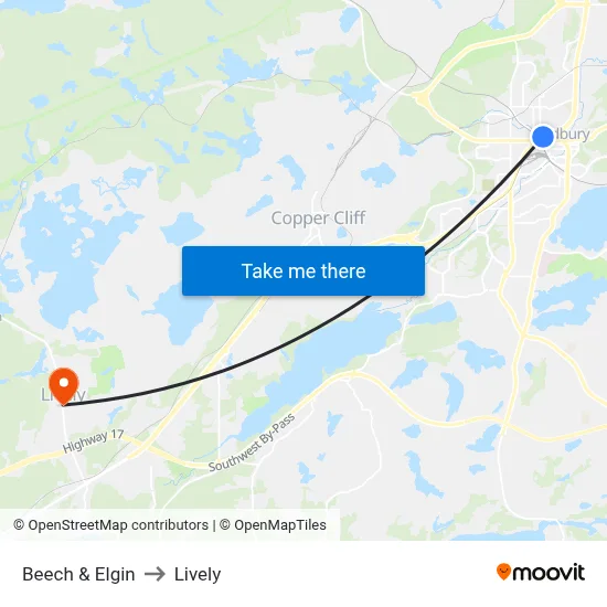Beech & Elgin to Lively map